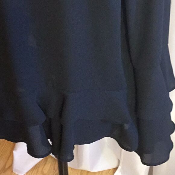 ANA semi sheer black blouse with ruffled button & sleeves in size L NWOT - Picture 5 of 10